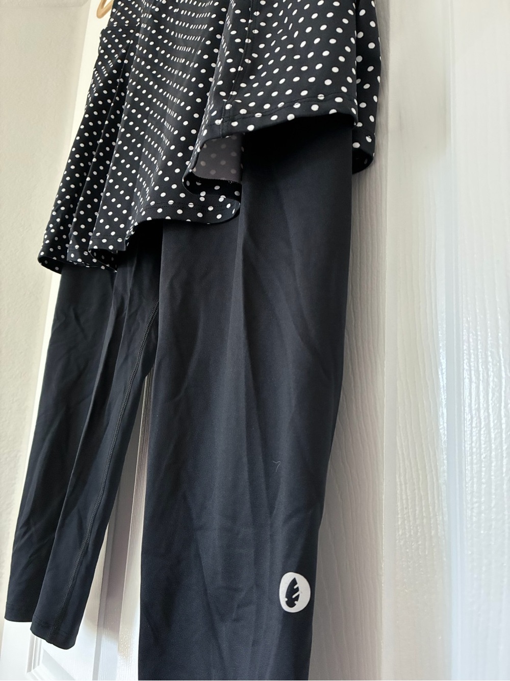 Dona Jo Black Polka Dot Skirted Capri Leggings - Women's Active Pants - Picture 4 of 5
